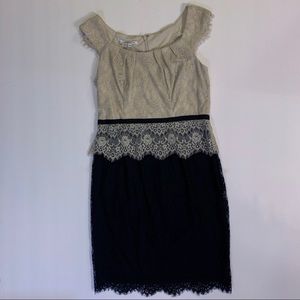 New Maggy London Sleeveless Black Cream Lace Dress